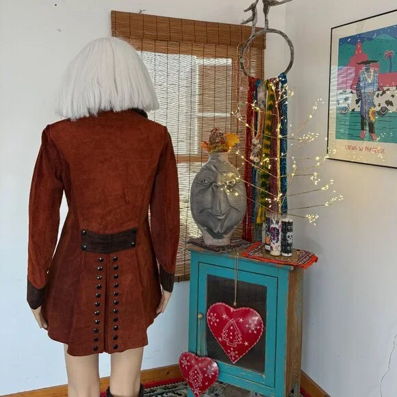 Vintage~60s 70s Suede/Leather 2 Tone BUTTON DETAIL~Penny Lane Coat - Picture 3 of 14